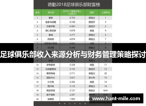 足球俱乐部收入来源分析与财务管理策略探讨
